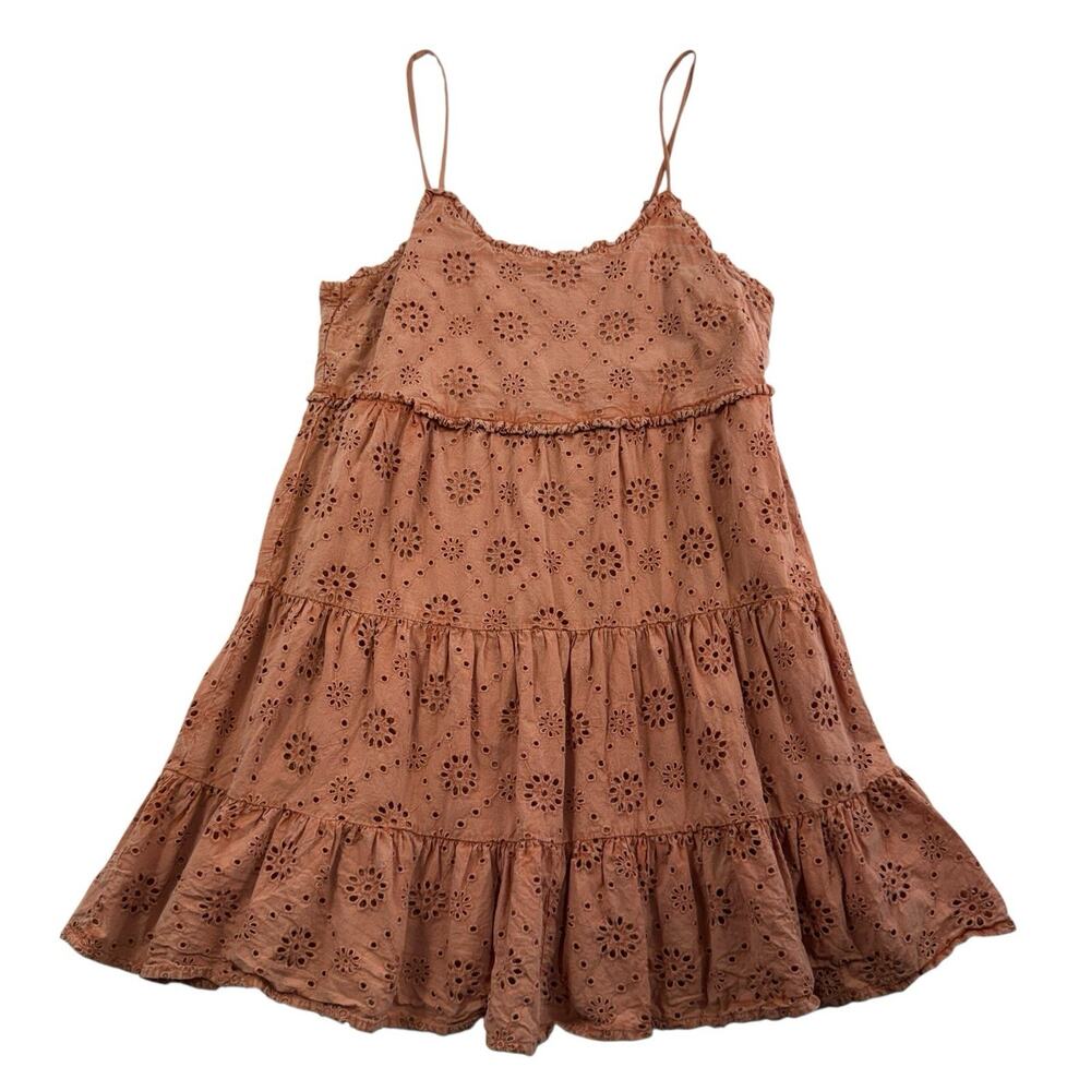 Rock and Roll Denim M Medium Eyelet Sleeveless Mini Dress Babydoll RUST Boho - Picture 3 of 14